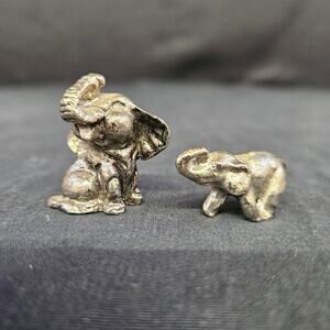 Vintage Metal Elephant Figurine 1.5" Silver Set of 2 Small Tiny